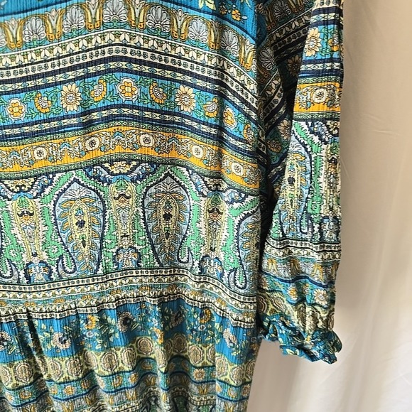 J Jill Long Dress 3/4 Sleeve V-neck Green Blue Paisley Size L Boho Cottagecore - Picture 4 of 15